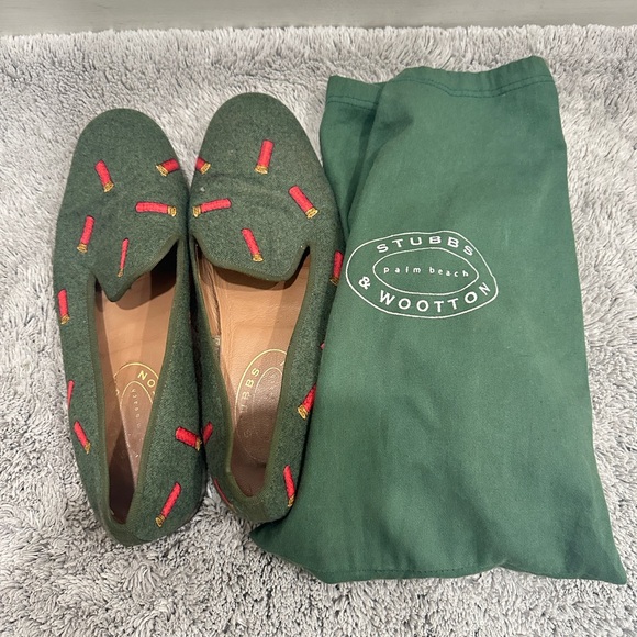 Stubbs & Wootton Other - Stubbs & Wootton Green Loafers with Red Accents